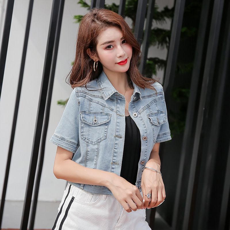 Women's Clothing Short Sleeved Outerwear Cardigan Thin Top Versatile Small Waistcoat Denim Small Shawl Small Jacket For Women_voghion.com