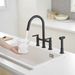 Modern Double Handle 4 Holes Deck Mount Bridge Kitchen Faucet With Side Sprayer Sink Faucet 360 Swivel Spout In Black_voghion.com