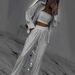 Abbigliamento da donna, casual, ampio, giacca con paillettes, top a tubino, pantaloni a gamba larga, set da tre pezzi_voghion.com