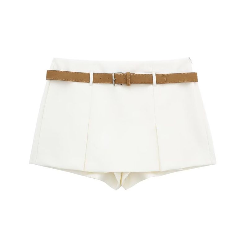 Damen 2024 Sommer neues kurzes Anzugsjacken-Set mit Gürtel und Rockhose_voghion.com
