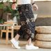 Man's Summer New Beach Pants National Style Floral Thin Section Cotton and Linen Cropped Pants m_voghion.com