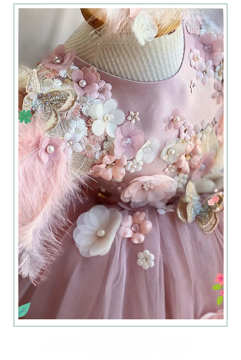 Christmas Children's Dress Lolita Flower Flower Girl Wedding Fluffy Gauze Dress Feather Lolita Girl Princess Dress_voghion.com