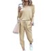Women's round neck solid color T-shirt base casual pants suit_voghion.com