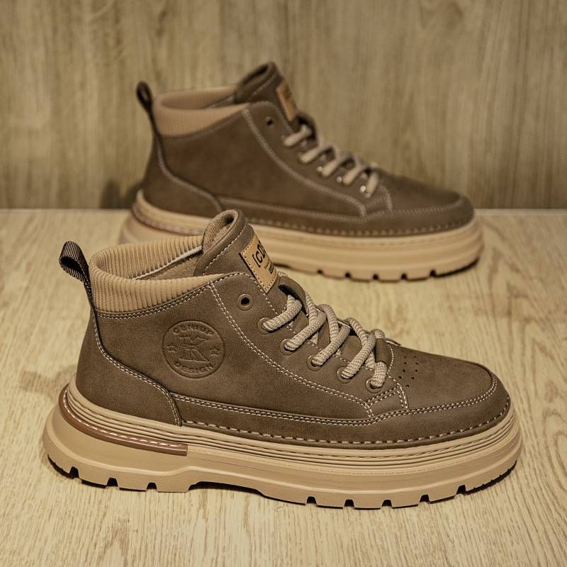 Herrenschuhe, neue Herbst-atmungsaktive Retro-Lederstiefel im britischen Stil, schwarze High-Top-Herrenschuhe_voghion.com