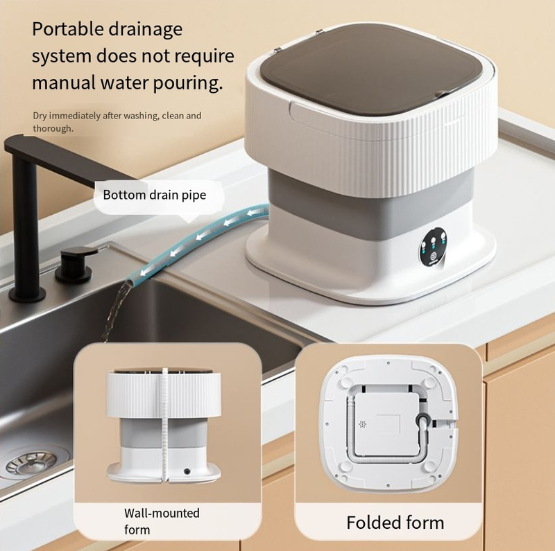Klappwaschmaschine, 10 l, große Kapazität, tragbar, zum Waschen und Trocknen von Unterwäsche, integrierte Mini-Waschmaschine_voghion.com