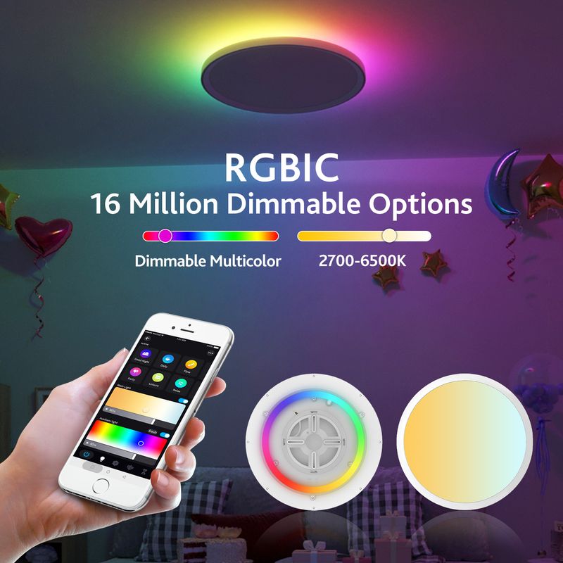Smart Wifi Bluetooth Remote Control Dimming Color Alexa Voice Modern Ultra Thin Round Rgbcw Colorful Ceiling Lamp_voghion.com
