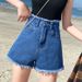 Denim shorts women with high waist, summer 2024 new super and slimming look, loose A-line wide leg hot pants for_voghion.com