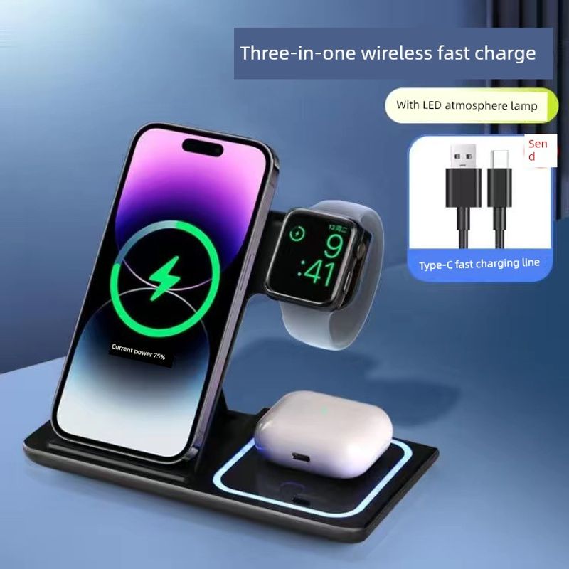 Lampka nocna Trzy w jednym ładowarka bezprzewodowa S magnetyczny czujnik ssący szybkie ładowanie dla iPhone'a 15 telefon komórkowy AirPod_voghion.com