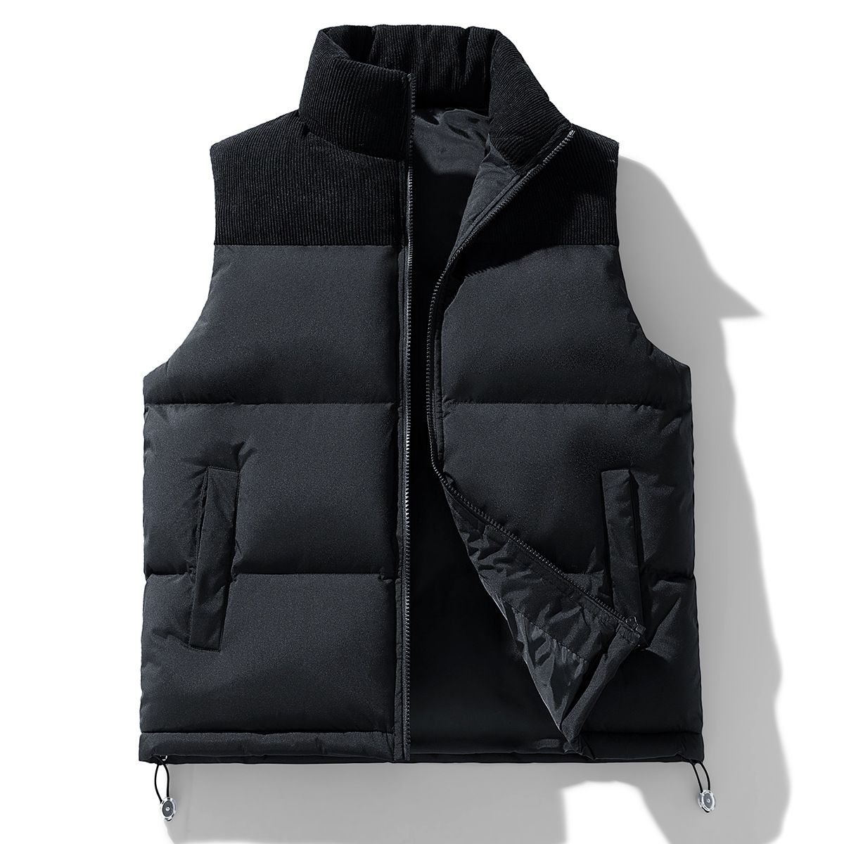 Men's Color-Block Sleeveless Vest, Thickened Warm Winter Waistcoat With Stand Collar & Double Breasted Design_voghion.com