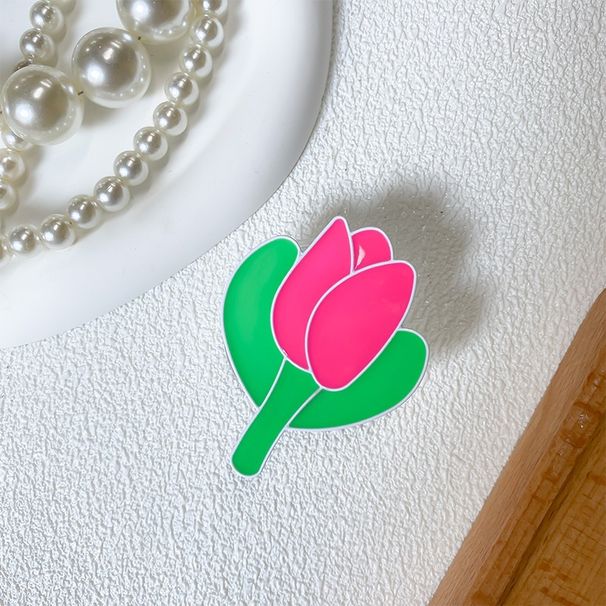 Mobiler Airbag-Halter, koreanische Instagram-Handyhülle mit kleiner frischer Tulpenblume und dekorativer Ringschnalle auf der Rückseite_voghion.com