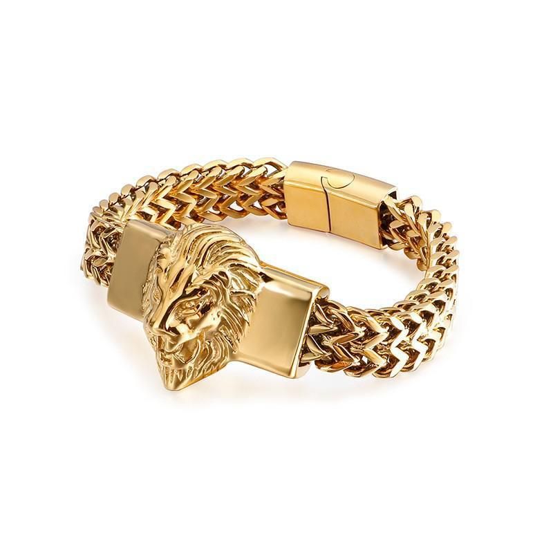 Bracciale da uomo in acciaio inossidabile con testa di leone, reversibile, placcato UV, resistente allo sbiadimento_voghion.com