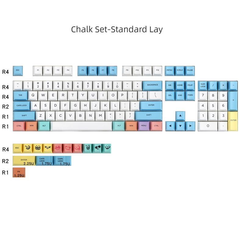 PBT Chalk Cap Anahtar CAP Orijinal Yükseklik Süblimasyon 104 64 68 980 Kısıtlama Tam Set Nical Klavye_voghion.com