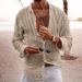 2023 New Men's Shirt Solid Color Loose Single-Breasted Turn-Down Collar Cotton Linen Long Sleeve Top_voghion.com