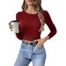 Maglietta a maniche lunghe a righe da donna – Top casual slim fit con scollo rotondo (blu navy/nero/bordeaux, S-XL)_voghion.com