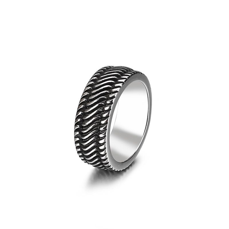 Gioielli da uomo - Anello a forma di ruota in acciaio inossidabile con esclusivo design geometrico, stile motociclista vintage nero e argento, misure 7-12 Anello da motociclista personalizzato_voghion.com