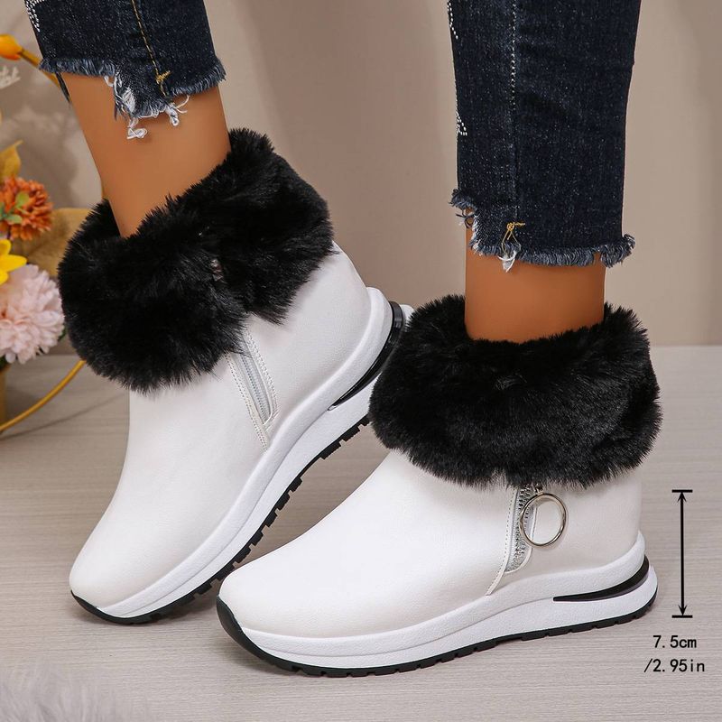 2024 Winter New Women's Fashion Flip Fur Short Tube with Velvet Warmth and Height Increase Cotton Boots Trendy Velvet Short Boots_voghion.com