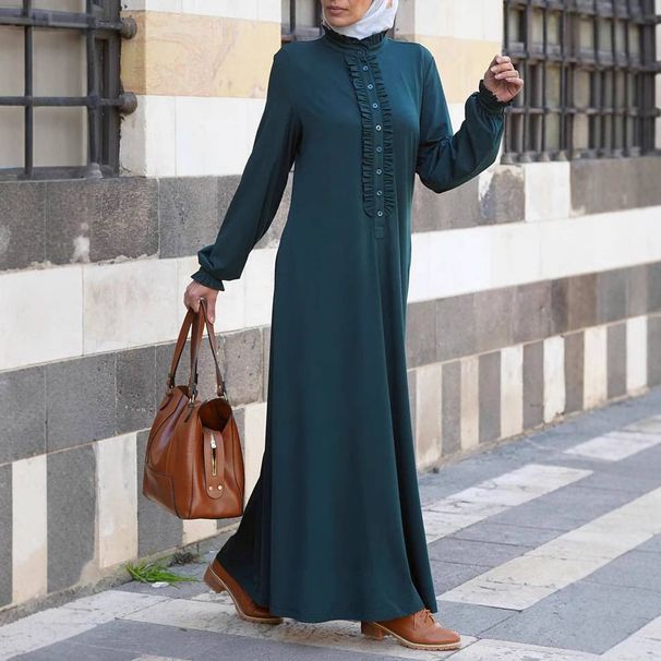 Temperament Wood Ear Edge Small Stand Collar Muslim Robe_voghion.com