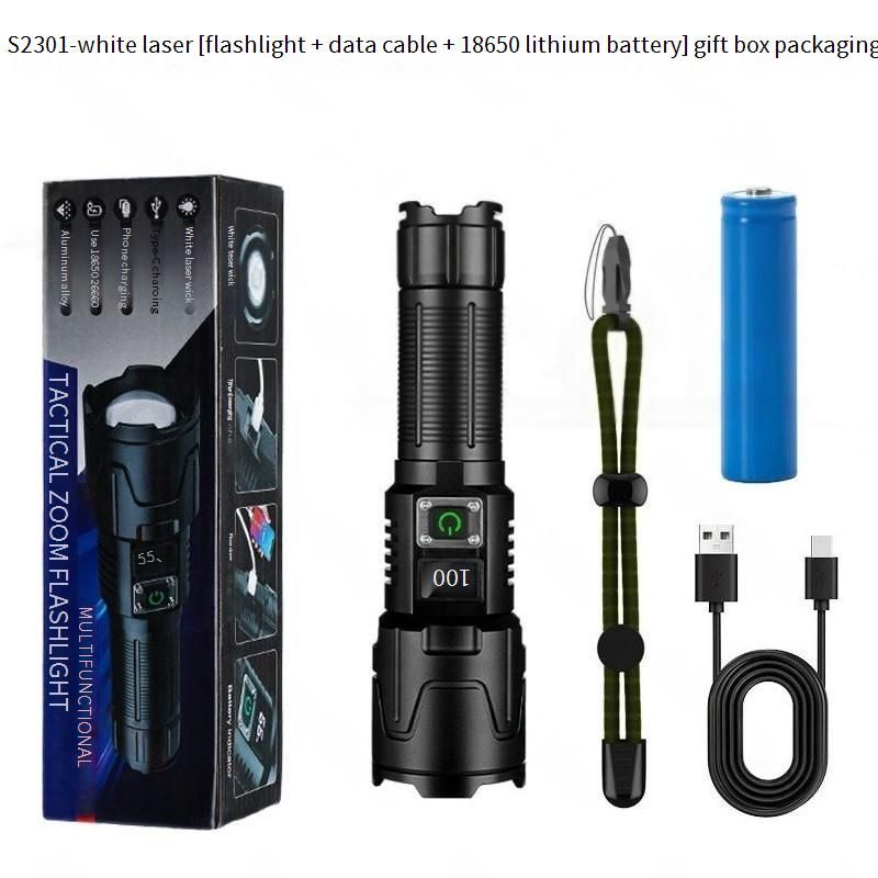 Tactical Aluminum Flashlight - High-Power Zoomable Laser Beam With Digital Display, Rechargeable & Waterproof For Outdoor, Camping, Emergency_voghion.com