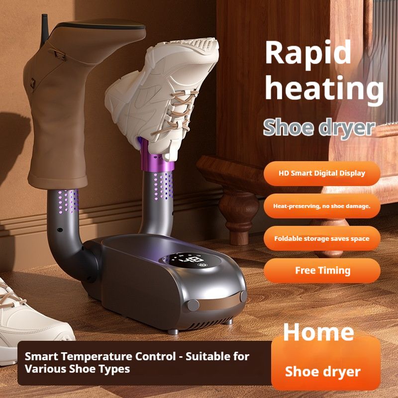 Faltbarer Schuhtrockner – 160 W Schnelltrocknung, Multispannung (220 V/110 V), kompakt für Reisen/Studentenwohnheim – Grau-Lila/Weiß (EU/US/UK-Steckeroptionen)_voghion.com