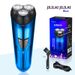 Rotary 3-Blade Electric Shaver – Rechargeable, 60+ Min Runtime, Detachable Washable Heads, Low Noise (Black/Blue)_voghion.com