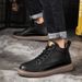 Casual Medium Tube Men's Shoes High-top Velvet Martin Boots Hand-scratched Simple Cowhide Board Shoes Men_voghion.com