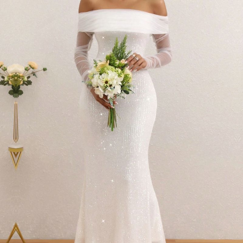 New Fashion Sexy Sequin White Wedding Dress Evening Gown Prom Party Dress Bridesmaid Dress_voghion.com