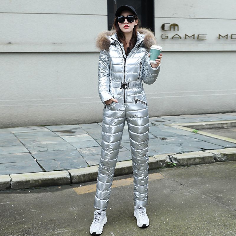 Damen Ski-Outfit Daunenmantel aus Kotteng, verdickt a waarmt Wanterkostüm, Damen, schlank, glat, mat enger Taille, fir Fraen_voghion.com