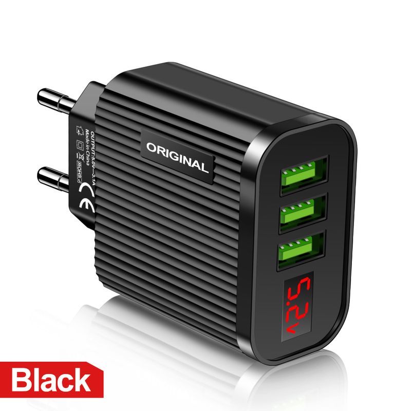 displejs Digitālais tālruņa lādētājs 3 portu USB 3A Max viedais ātrais lādētājs ceļojumu sienas lādētāja adapteris piemērots iP_voghion.com