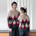 Retro-Argyle-Weihnachtspullover-Set für die Familie – Gemütliche, aufeinander abgestimmte Weihnachtsstrickwaren (3-4 Personen)_voghion.com