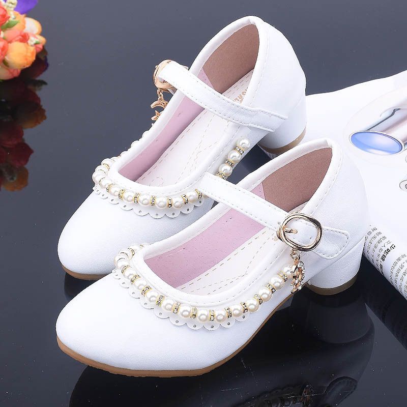 Princess Dress Glitter Sandals Sparkling Wedding Party High Heel with Pearls Little Girls Dance Shoes_voghion.com