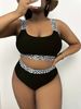 New Fat Mm Large Tank Top Solid Color Leopard Pattern Spliced High Waist Bikini DM326_voghion.com