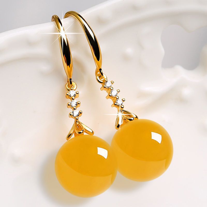 Silver-plated Chalcedony Green Agate Earrings New Imitation Emerald Long drop Earrings_voghion.com