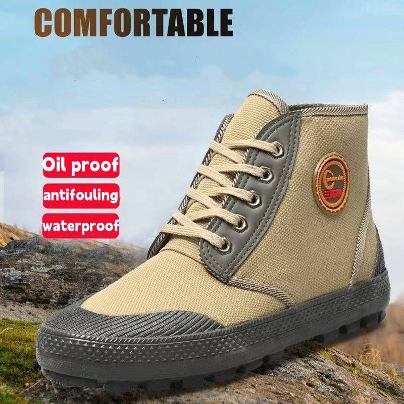 Simple Men's Shoes, Canvas Work Shoes For Construction Sites, Durable Farm Shoes, Rubber-soled Yellow Sneakers, Outdoor Casual Sports Shoes_voghion.com