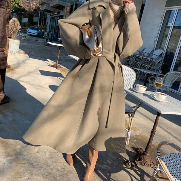 Inspired Retro Wool Blend Coat With Belt - Thickened Quilted Lining, Asymmetric Design, Faux Fur Collar (Sunset Autumn, S/M/L)_voghion.com