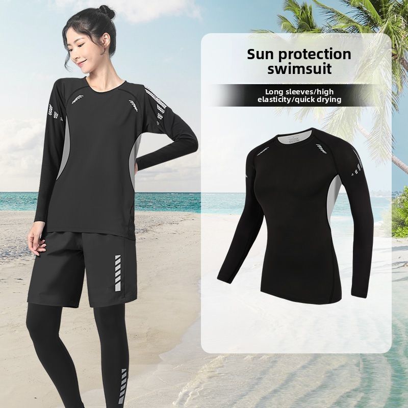 Two-Piece Conservative Sleeve Long Pants Sun Protection Covering Hot Spring Swimsuit Women's Three-Piece Set 2025 New_voghion.com