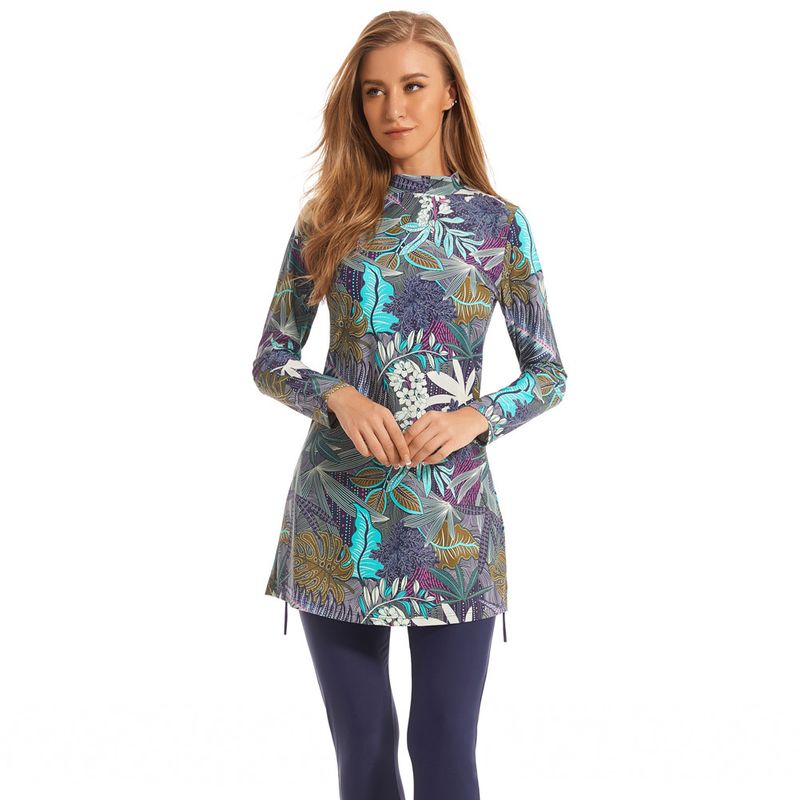 Muslim Swimwear Women's Conservative Swimsuit Leaf Print Women's Beach Swimsuit_voghion.com
