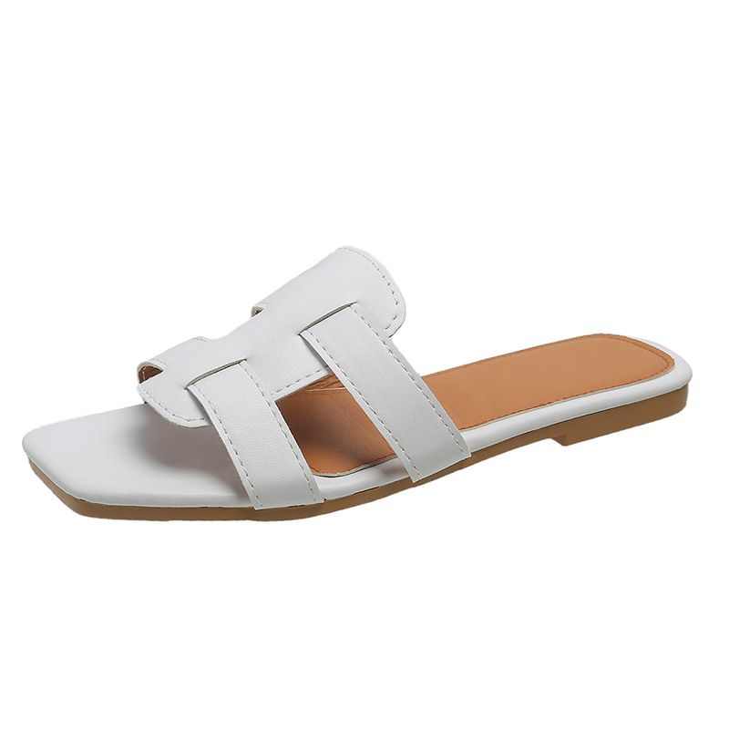 2023 Zomer nieuwe Drag Square Head bovenkleding met platte bodem mode all-match Europese en Amerikaanse Spot Sandalen Buitenlandse Handel Grote Maat Slippers_voghion.com