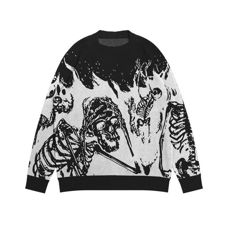 Men's Clothing fashion trend autumn and winter warm sweater hand painted pattern jacquard knitted sweater Harajuku casual top_voghion.com