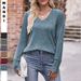 2025 Nuova maglietta da donna a maniche lunghe con scollo a V e coste spazzolate, tinta unita, alla moda_voghion.com