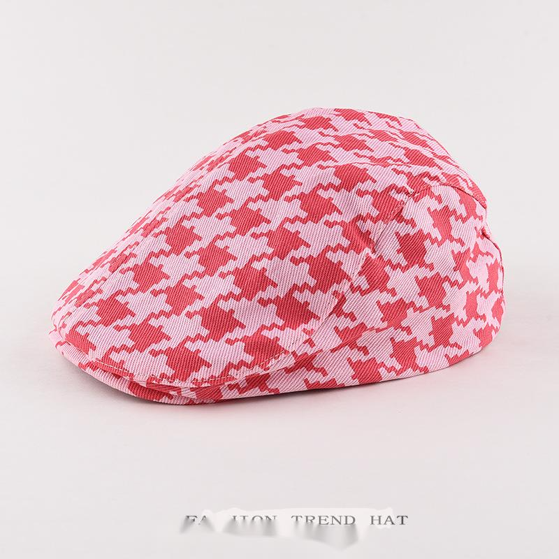 Qianniao grid forward women's cute Korean version reverse wearing duckbill hat British beret versatile fashion show face_voghion.com