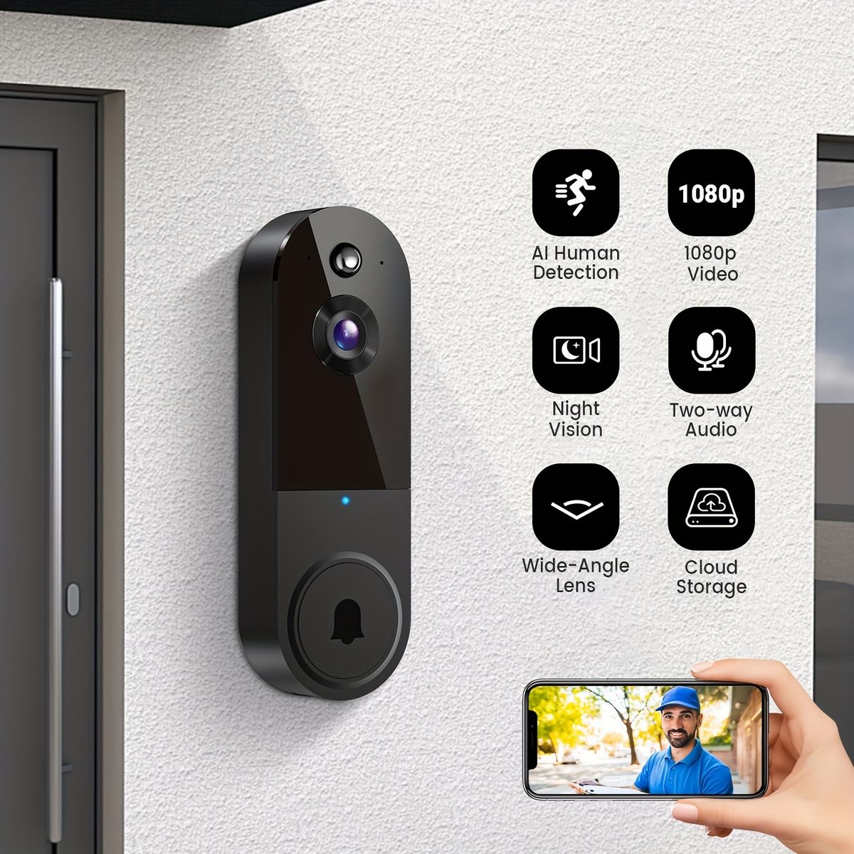 2025 New 1080P Power Supply Wireless Doorbell Camera With Chime Function 2_voghion.com