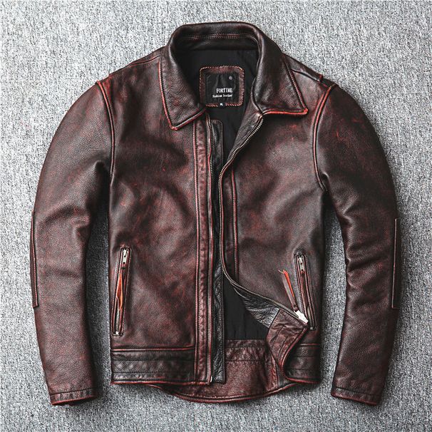 Herrenbekleidung Retro Distressed Top Layer Vintage Distressed Echtleder Motorradjacke für Herren - Frack-Stil, Rotbraun, Größen S-6XL_voghion.com