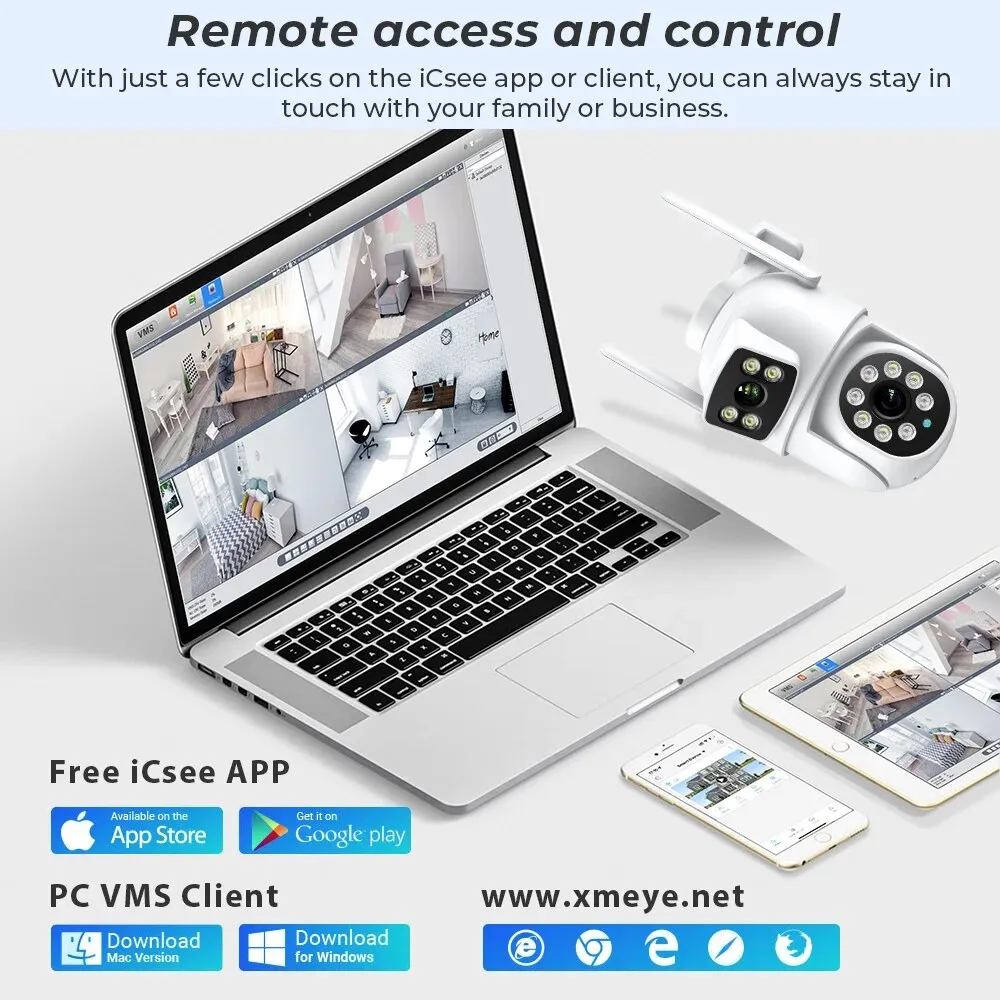 4K 8MP PTZ WIFI objektīvs divu ekrānu 4x digitālās tālummaiņas IP kamera 4MP HD automātiskā izsekošana āra videonovērošanas novērošanai iCSee lietotne_voghion.com