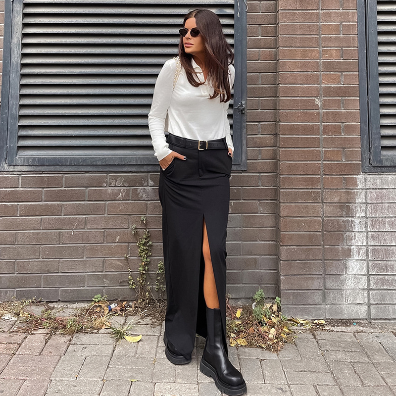 Damen Hohe Taille Langer Rock Lässiges Temperament Pendler Split Retro Mode Damenkleid_voghion.com