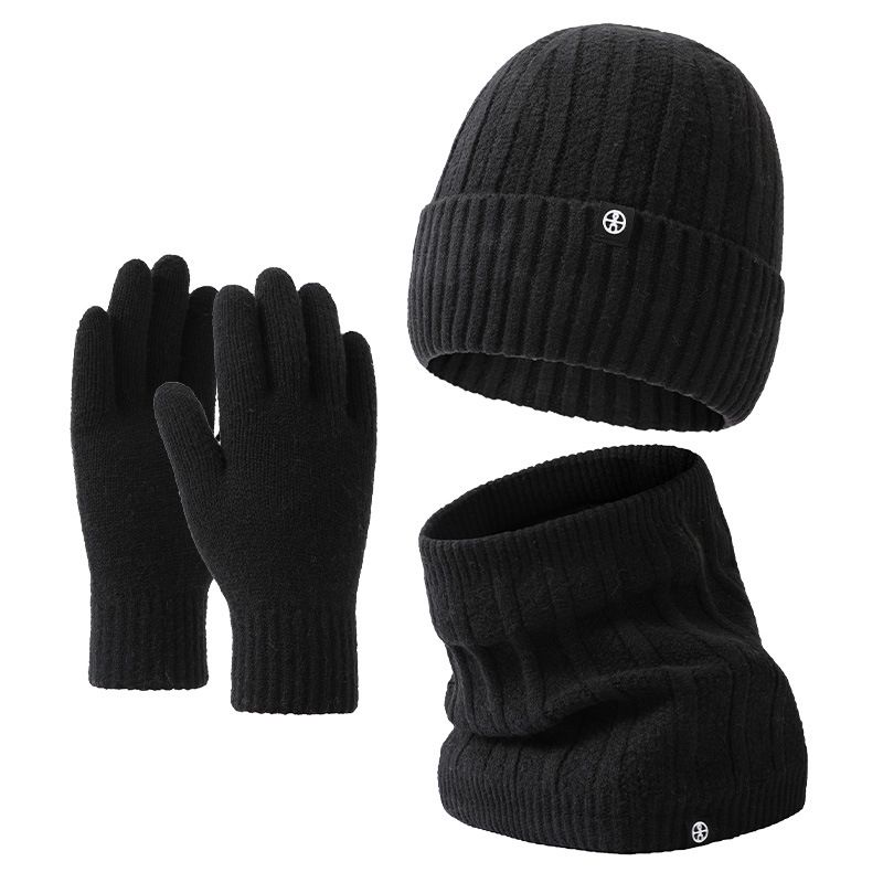 Autumn And Winter Woolen Outdoor Warm Thick Veet Hat Neck Gloves Three-piece Set_voghion.com