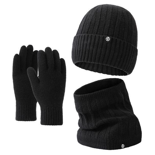 Autumn And Winter Woolen Outdoor Warm Thick Veet Hat Neck Gloves Three-piece Set_voghion.com