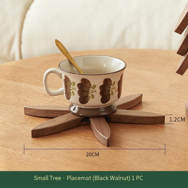 Untersetzer-Set aus schwarzem Walnussholz – hitzebeständige Untersetzer in Baumform für Tassen und Teller, bezaubernde Tischdekoration (Teetablett aus Naturholz)_voghion.com