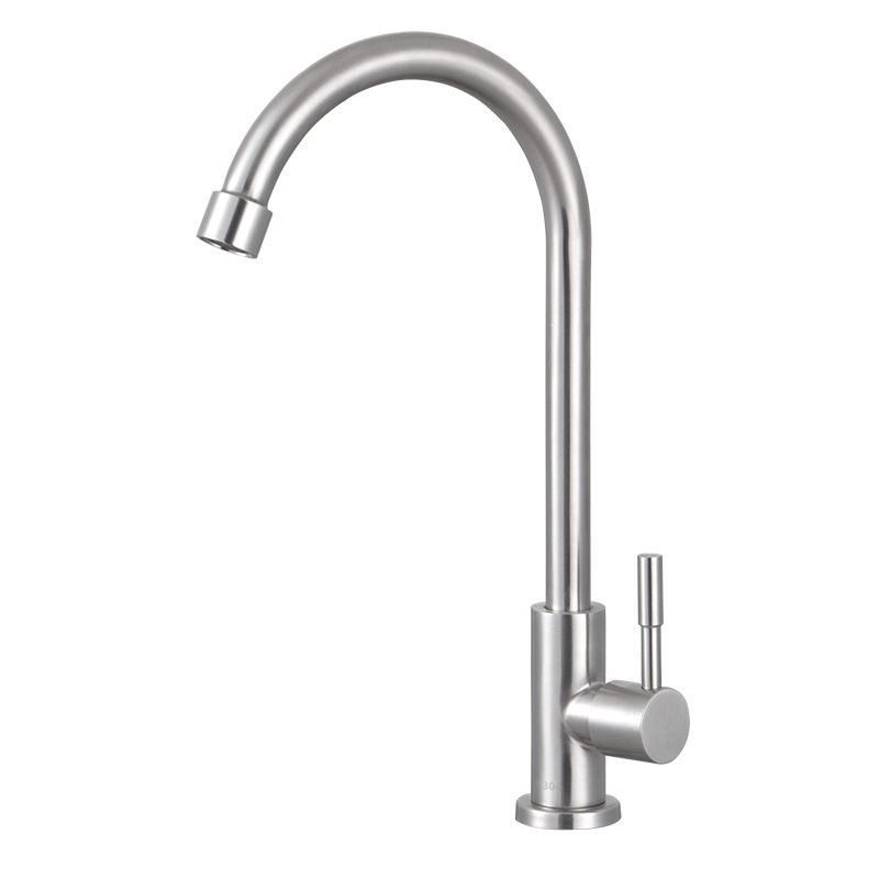 304 Stainless Steel Single-Handle Cold Water Faucet Home Kitchen Sink Basin Surface-Mounted Brushed Finish Vertical Swivel Faucet_voghion.com