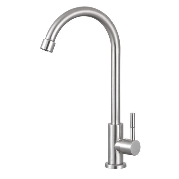 304 Stainless Steel Single-Handle Cold Water Faucet Home Kitchen Sink Basin Surface-Mounted Brushed Finish Vertical Swivel Faucet_voghion.com