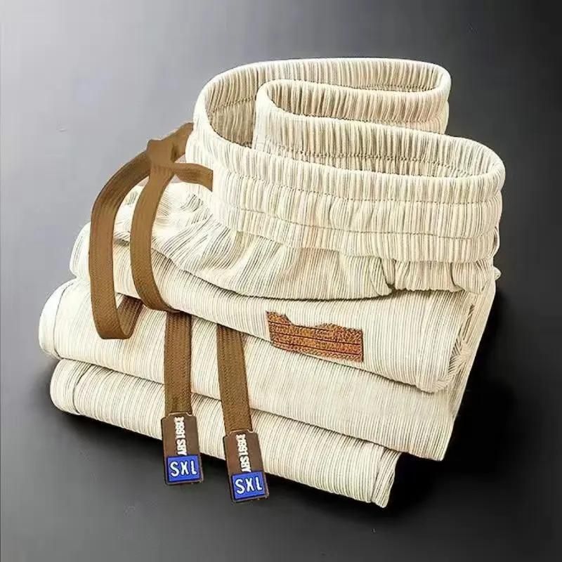 Ice silk pants for men in summer, thin casual loose straight wide leg pants, sleepwear, lightweight and elastic texture_voghion.com